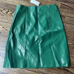 Green faux leather snake alligator print high-waisted mini Anthropologie skirt